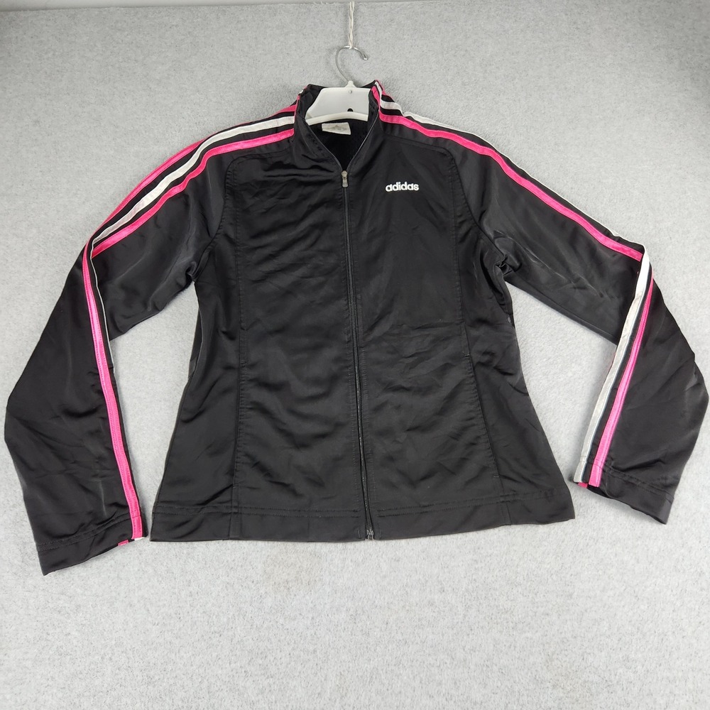 adidas 3 Stripes Track Jacket Womens Medium Black Full Zip Activewear Workout